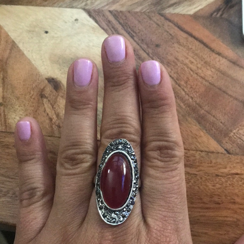Antique sterling silver ring w/ red stone, size 9!